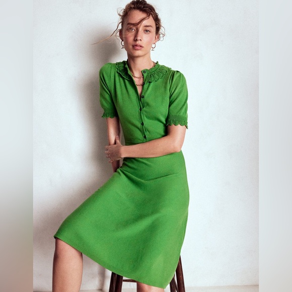 NWT Boden Melina Ruffle Knitted Dress in Paradise Green - Picture 2 of 13